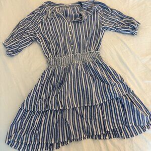 BTFL Life Blue and White Stripe Ruffle Dress